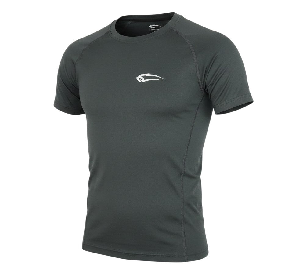 Prewornwholesale Smilodox women's black athletic t-shirt with short raglan sleeves and a round neck for fitness.