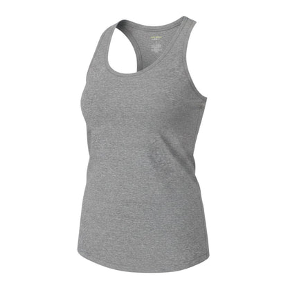 Prewornwholesale Tek Gear womens grey cotton racerback tank top with a scoop neck design