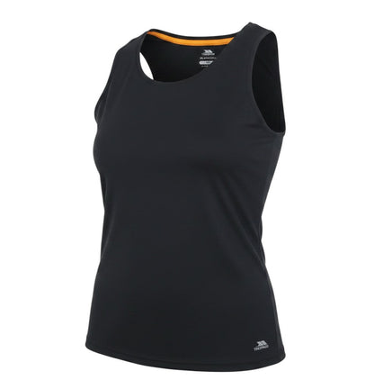 Prewornwholesale Trespass black quick-dry polyester gym tank top with orange inner neck trim