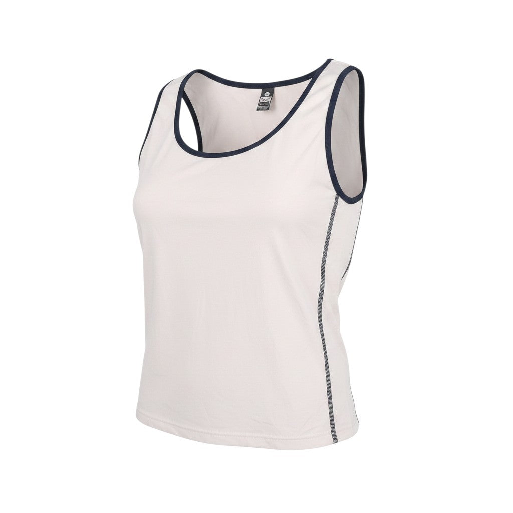 Prewornwholesale Trigema white sleeveless tank top with scoop neck and navy blue trim details