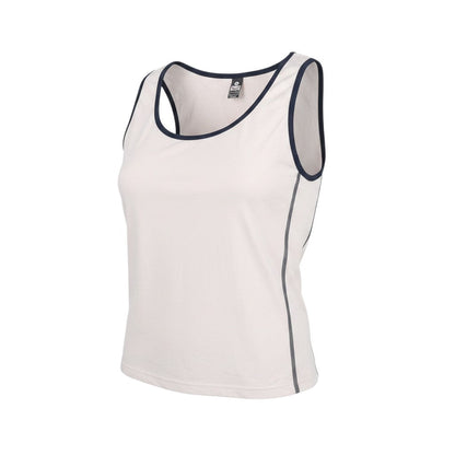 Prewornwholesale Trigema white sleeveless tank top with scoop neck and navy blue trim details
