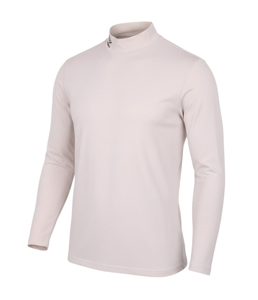 Prewornwholesale Umbro beige long sleeve activewear top with a mock neck collar and subtle branding