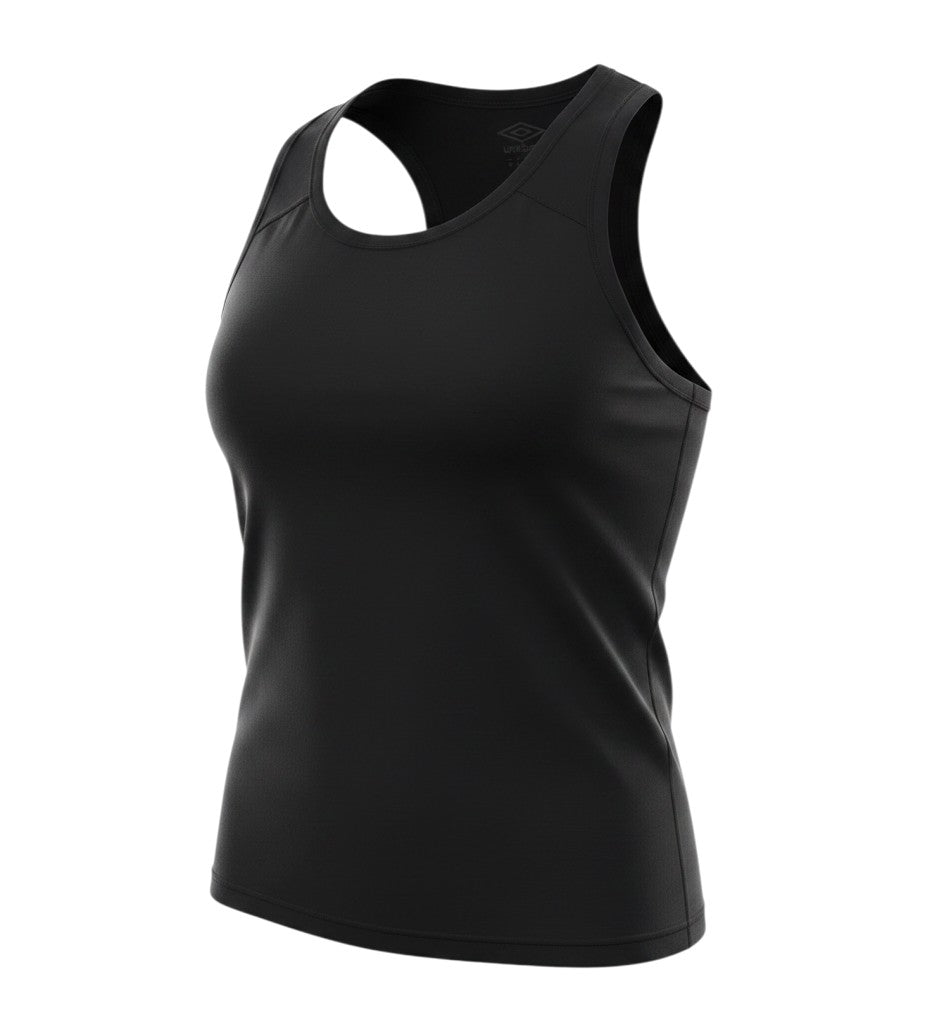 Prewornwholesale Umbro women's black sleeveless polyester tank top with a sporty racerback design.