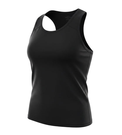 Prewornwholesale Umbro women's black sleeveless polyester tank top with a sporty racerback design.