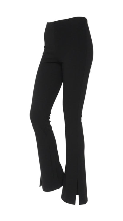 Prewornwholesale Zara women's black high-rise stretch knit flared trousers with a side slit hem detail.