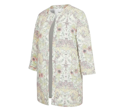 Prewornwholesale Zara Basic multicoloured floral mid-length coat with 3/4 sleeves and a textured tweed finish.