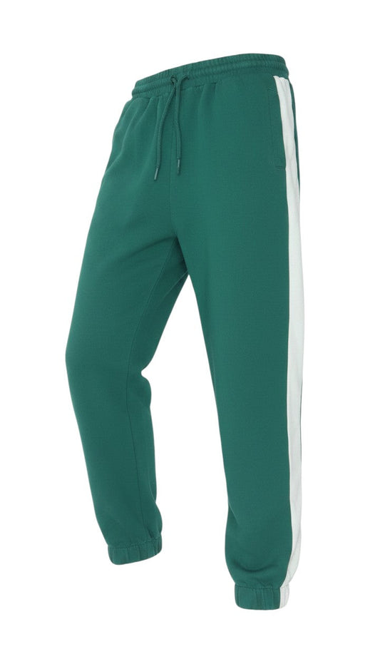 Prewornwholesale Zara green cotton jogger trousers with white side stripes, elastic waist, and drawstring tie.