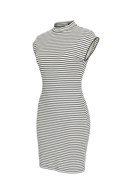 Prewornwholesale Zara black and white striped bodycon dress with a crew neckline and short sleeves in a knit fabric.